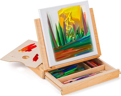 DEAYOU Wood Easel Storage Box, Portable Sketchbox Drawing Easel Case Palette for Art Supply, Painters, Adult, Student in Saudi Arabia