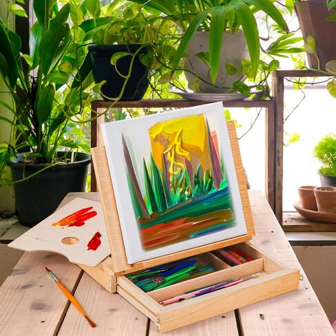 DEAYOU Wood Easel Storage Box, Portable Sketchbox Drawing Easel Case Palette for Art Supply, Painters, Adult, Student in Saudi Arabia