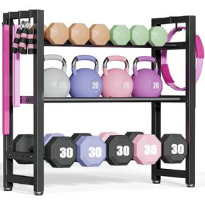 3 Tier Compact Adjustable Dumbbell Weight Rack, Heavy Duty Weight Storage Organizer with Side Hooks, Space-Saving Home Gym Rack for Dumbbells Kettlebells & Fitness Accessories, Sturdy Anti-Wobble Design, Easy Assembly in Saudi Arabia
