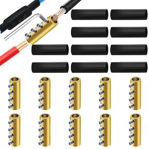 10Pcs 6-10 AWG 6 8 10 Gauge Wire Connector Nut Kit,80Amp Screw Quick Terminal with 10Pcs Heat Shrink Tubes, Splicing Quick Wiring Connection with Wrench, Circuit Brass 4-Hole in Kuwait