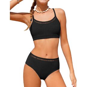 Girls Swimsuit Two Piece Cross Back Bikini Cutout Bathing Suit for Girls Adjustable Straps Swimwear 9-16Y in Saudi Arabia