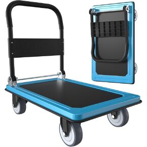 عربة دفع WUD، عربة منصة متنقلة قابلة للطي، سميكة ومعززة، عجلات دوارة 360 درجة، 35.4 بوصة طول × 23.6 بوصة عرض، 1100 رطل. عربة دوللي وردية بعجلات (وردي، كبير) in Kuwait