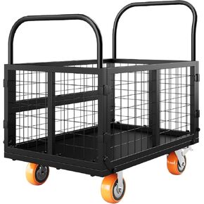 1800LBS Heavy Duty 4-in-1 Foldable Platform Truck Cart with Cage - 4 Swivel Wheels Push Cart Dolly for Grocery, Laundry, Garage & Warehouse in Kuwait