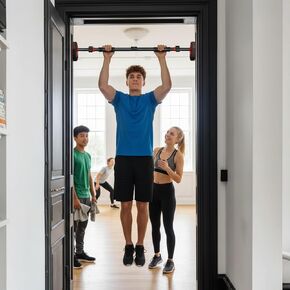 Adjustable Doorway Pull Up Bar for Home Gym - No Drilling Required, Portable Strength Training Bar with Comfortable Grip for Upper Body Workout - Fits Most Door Frames in Kuwait