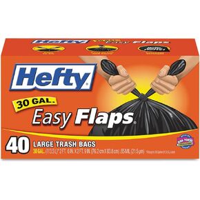 Hefty E27744CT Easy Flaps Trash Bags, .85 mil, 30gal, Black, 40 per Box (Case of 6) in Kuwait