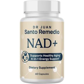مكمل Santo Remedio NAD+، يساعد على دعم الشيخوخة الصحية والصحة الخلوية، دعم الطاقة 4 في 1، مصنوع من فيتامين ب12، NAD+، الغوارانا، والسبيرميدين، 30 حصة in Kuwait