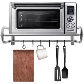 رف فرن الميكروويف مثبت على الحائط، حامل دعامة من الفولاذ المقاوم للصدأ فوق الموقد مع 6 خطافات، رف ميكروونداس للمسكن، الشقة، المطبخ، غرفة النوم، عرض 20.8 × عمق 14.9 × طول 7.1 بوصة in Kuwait