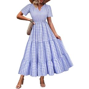 TIYOMI Women Plus Size Dress Boho V Neck Short Sleeve Beach Maxi Dresses Floral/Stripe/Leaves/Lemon XL-5XL in Kuwait