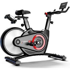 دراجة تمارين هاريسون للمنزل، دراجة ثابتة مغناطيسية ذات دولاب موازنة خلفي، دراجة ركوب دراجات داخلية هادئة بسعة 400 رطل، إطار فولاذي عالي التحمل، مقعد ومقود قابلان للتعديل، حامل للأجهزة اللوحية in Kuwait