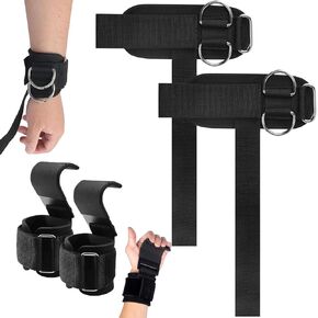 Weight Lifting Straps With Cuffed D Ring(1Pair), and Weight Lifting Hooks(1Pair) Set, Wrist Support for Men, Heavy Duty Thick Comfortable, Non-slip, Enhanced Grip, Straps for Weightlifting & Training in Kuwait