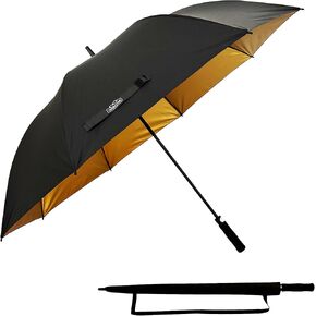 مظلة جولف مقاس 60 بوصة - مظلة واحدة كبيرة بقطر 52 بوصة، إطار من الألياف الزجاجية المقاومة للرياح، حماية ذهبية من الأشعة فوق البنفسجية، فتح تلقائي - أسود/ذهبي in Kuwait