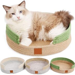Cat Bed Basket Nest Round Hand Knitting Cat Bed Cotton Rope Scratcher Scratching Mat Pad Summer Kitten Cat Sleeping Bed Resting Cute House Washable Foldable for Puppy Small Pets Indoor in Saudi Arabia