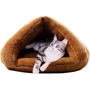 Cat Cave Pet Tent Cave Bed,Soft Fleece Self-Warming Cat Bed Warm Sleeping Bed,Pets Sleeping Bag for Cats Winter Pets Puppy Indoor Pet Triangle Nest,Machine Washable,Camel,L in Saudi Arabia