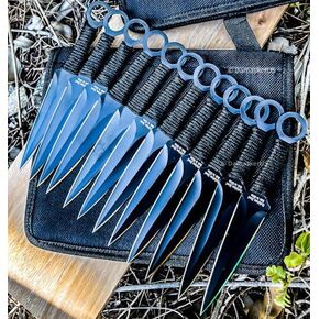 مجموعة سكاكين رمي النينجا للتخييم والصيد والقتال باللون الأسود/قوس قزح 12 قطعة/24 قطعة سكاكين مع غمد أسود وقوس قزح (12 قطعة قوس قزح) in Kuwait