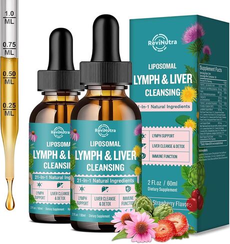 Liposomal Lymphatic Drainage Drops, Liver Cleanse Detox & Repair Liquid Supplement with Milk Thistle, Dandelion, Burdock Root & Echinacea - Lymph & Liver Detox, Antioxidant, Natural Flavor 2 Fl Oz in Saudi Arabia