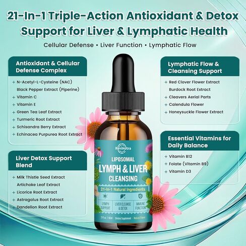 Liposomal Lymphatic Drainage Drops, Liver Cleanse Detox & Repair Liquid Supplement with Milk Thistle, Dandelion, Burdock Root & Echinacea - Lymph & Liver Detox, Antioxidant, Natural Flavor 2 Fl Oz in Saudi Arabia