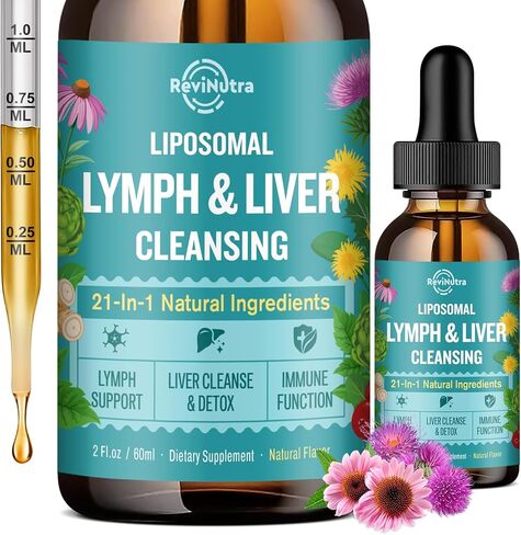 قطرات التصريف اللمفاوي الشحمي، تطهير الكبد من السموم وإصلاح المكملات السائلة مع شوك الحليب، الهندباء، جذر الأرقطيون وإشنسا - التخلص من سموم اللمف والكبد، مضاد للأكسدة، نكهة طبيعية 2 أونصة سائلة in Kuwait