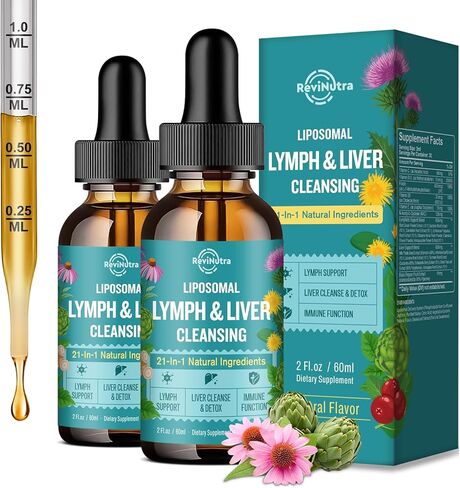 Liposomal Lymphatic Drainage Drops, Liver Cleanse Detox & Repair Liquid Supplement with Milk Thistle, Dandelion, Burdock Root & Echinacea - Lymph & Liver Detox, Antioxidant, Natural Flavor 2 Fl Oz in Saudi Arabia