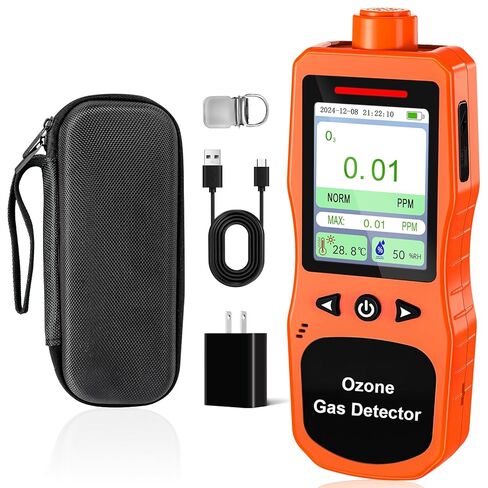 Portable Ozone Detector, 0-100 PPM Ozone Gas Monitor with 0.01 PPM High Resolution, 16H Long Battery Life, Ozone Meter with Alarm, O3 Air Quality Monitor with Temp & Humidity Tester, Orange in Kuwait