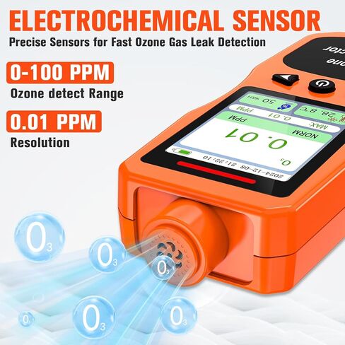 Portable Ozone Detector, 0-100 PPM Ozone Gas Monitor with 0.01 PPM High Resolution, 16H Long Battery Life, Ozone Meter with Alarm, O3 Air Quality Monitor with Temp & Humidity Tester, Orange in Kuwait