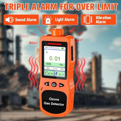 Portable Ozone Detector, 0-100 PPM Ozone Gas Monitor with 0.01 PPM High Resolution, 16H Long Battery Life, Ozone Meter with Alarm, O3 Air Quality Monitor with Temp & Humidity Tester, Orange in Kuwait