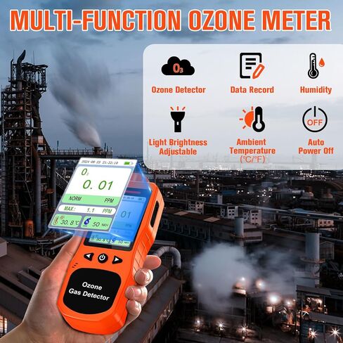 Portable Ozone Detector, 0-100 PPM Ozone Gas Monitor with 0.01 PPM High Resolution, 16H Long Battery Life, Ozone Meter with Alarm, O3 Air Quality Monitor with Temp & Humidity Tester, Orange in Kuwait