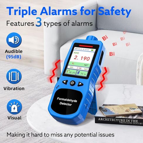 Formaldehyde Detector, Rechargeable HCHO Monitor with Vibration, Visual & Sound Alarms, Temperature Humidity Meter, Formaldehyde Air Quality Tester for Home, Work in Kuwait