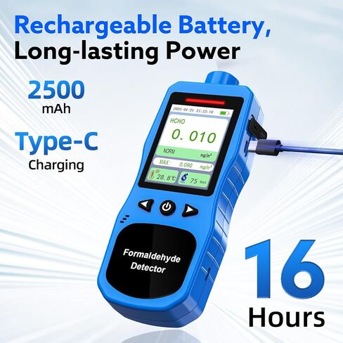 Formaldehyde Detector, Rechargeable HCHO Monitor with Vibration, Visual & Sound Alarms, Temperature Humidity Meter, Formaldehyde Air Quality Tester for Home, Work in Kuwait