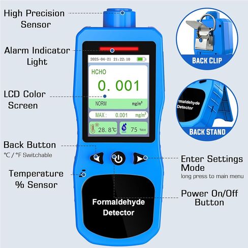 Formaldehyde Detector, Rechargeable HCHO Monitor with Vibration, Visual & Sound Alarms, Temperature Humidity Meter, Formaldehyde Air Quality Tester for Home, Work in Kuwait