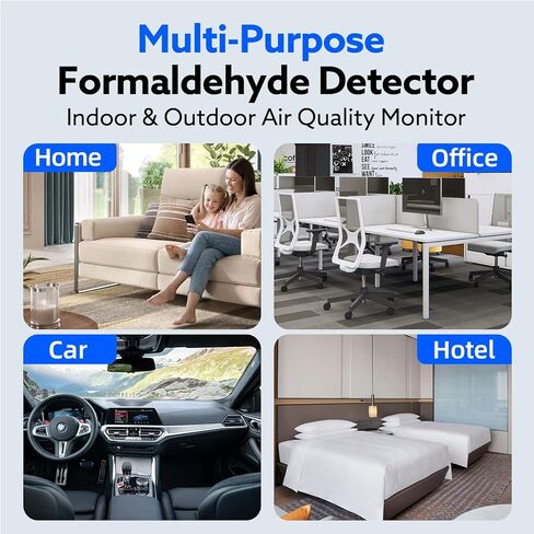 Formaldehyde Detector, Rechargeable HCHO Monitor with Vibration, Visual & Sound Alarms, Temperature Humidity Meter, Formaldehyde Air Quality Tester for Home, Work in Kuwait