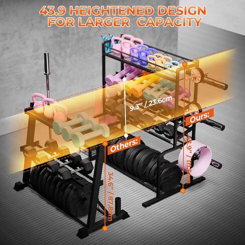 Upgraded XL Adjustable Weight Rack for Dumbbells - Barbell Holder Bumper Plate Storage Rack with 3 Olympic Bar Racks, Dumbbell Rack Weight Stand,Home Gym Storage Rack for kettlebells,Yoga Mat in Kuwait