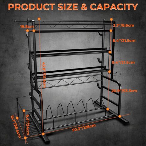 Upgraded XL Adjustable Weight Rack for Dumbbells - Barbell Holder Bumper Plate Storage Rack with 3 Olympic Bar Racks, Dumbbell Rack Weight Stand,Home Gym Storage Rack for kettlebells,Yoga Mat in Kuwait