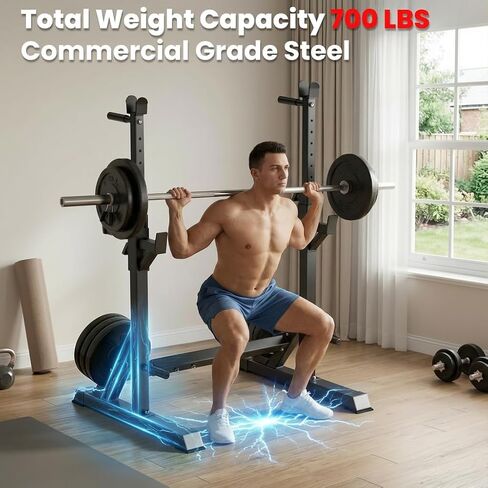 حامل رف القرفصاء قابل للتعديل، حامل حديد عالي التحمل بوزن 700 رطل مع محطة غمس ومقابض رفع، عرض قابل للتعديل لقضبان بطول 6 أقدام و7 أقدام و8 أقدام - بنية تحتية لتدريب القوة في صالة الألعاب الرياضية المنزلية in Kuwait