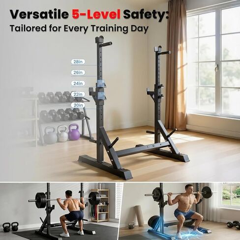 حامل رف القرفصاء قابل للتعديل، حامل حديد عالي التحمل بوزن 700 رطل مع محطة غمس ومقابض رفع، عرض قابل للتعديل لقضبان بطول 6 أقدام و7 أقدام و8 أقدام - بنية تحتية لتدريب القوة في صالة الألعاب الرياضية المنزلية in Kuwait