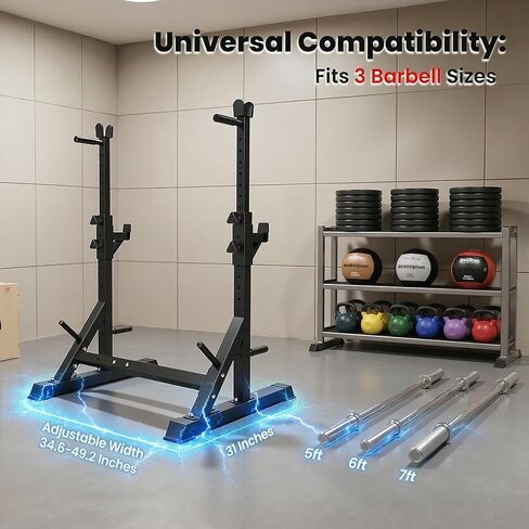 حامل رف القرفصاء قابل للتعديل، حامل حديد عالي التحمل بوزن 700 رطل مع محطة غمس ومقابض رفع، عرض قابل للتعديل لقضبان بطول 6 أقدام و7 أقدام و8 أقدام - بنية تحتية لتدريب القوة في صالة الألعاب الرياضية المنزلية in Kuwait