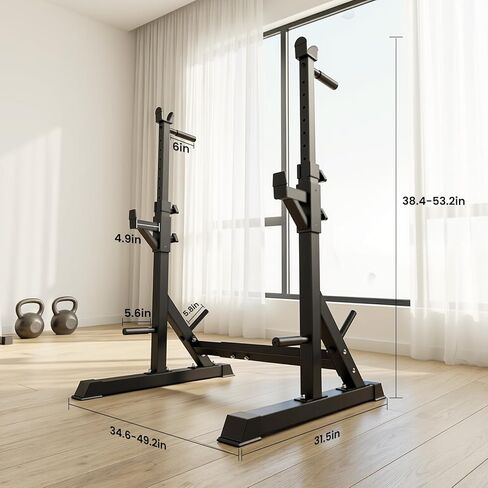 حامل رف القرفصاء قابل للتعديل، حامل حديد عالي التحمل بوزن 700 رطل مع محطة غمس ومقابض رفع، عرض قابل للتعديل لقضبان بطول 6 أقدام و7 أقدام و8 أقدام - بنية تحتية لتدريب القوة في صالة الألعاب الرياضية المنزلية in Kuwait