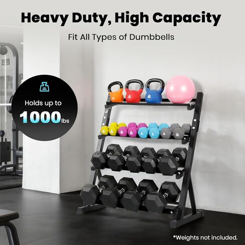 LIONSCOOL Adjustable Dumbbell Rack Stand, 4 Tier Heavy Duty Weight Storage Dumbbell Rack for Dumbbells & Kettlebells, Compact Space-Saving Organizer Stand for Home Gym, 1000+ LB Capacity in Kuwait