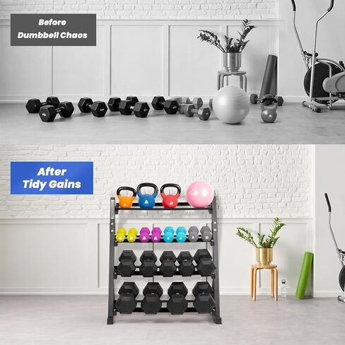 LIONSCOOL Adjustable Dumbbell Rack Stand, 4 Tier Heavy Duty Weight Storage Dumbbell Rack for Dumbbells & Kettlebells, Compact Space-Saving Organizer Stand for Home Gym, 1000+ LB Capacity in Kuwait