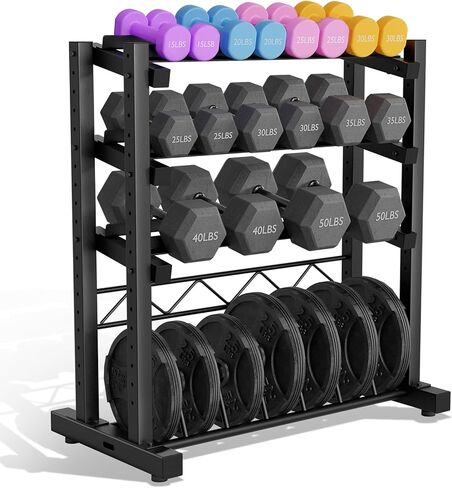 Upgraded 4-Tier Dumbbell Rack, 1100LBS Weight Rack for Home Gym, Barbell Holder Bumper Plate Storage Rack with Adjustable Height & Width Design, Heavy Duty Weight Storage Organizer (Rack Only) in Kuwait
