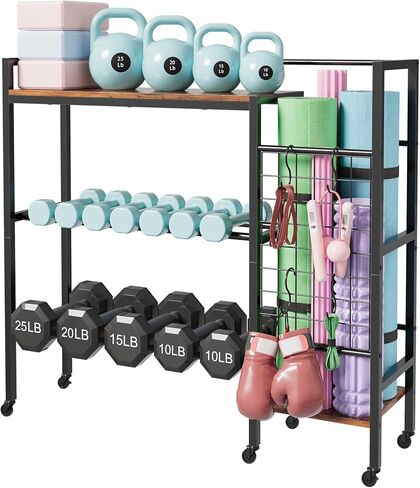 HavenlyYouth Dumbbell Rack, Gym Storage Rack, Weight Rack for Home Gym, Dumbbells, Kettlebells, Yoga Mats & More Space-Saving Home Gym Organizer in Kuwait