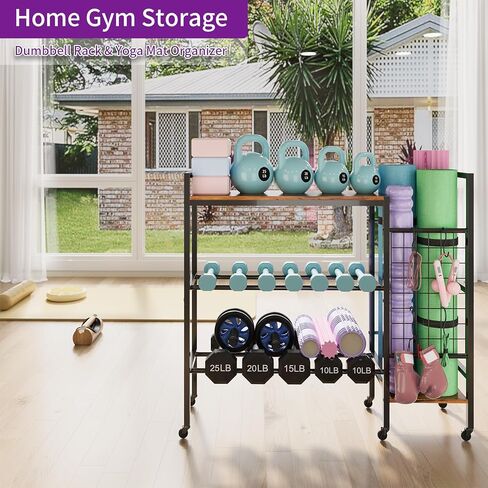 HavenlyYouth Dumbbell Rack, Gym Storage Rack, Weight Rack for Home Gym, Dumbbells, Kettlebells, Yoga Mats & More Space-Saving Home Gym Organizer in Kuwait