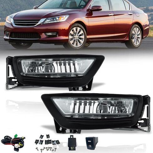 LED Fog Lights fit for 2013 2014 2015 Honda Accord 4DR Sedan,1 pair Front Bumper Driving Lamps with W/Switch (Clear Lens) in Kuwait