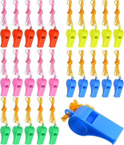 25 قطعة من صفارة المدرب مع حبل، صفارات بلاستيكية متعددة الألوان مع حبل، مناسبة للأنشطة الخارجية والرياضة والاستخدام في حالات الطوارئ (هذا المنتج مناسب فقط للأشخاص الذين تبلغ أعمارهم 15 عامًا فما فوق.) in Kuwait