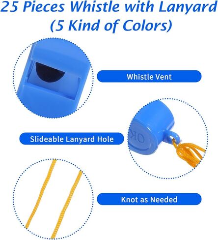 25 قطعة من صفارة المدرب مع حبل، صفارات بلاستيكية متعددة الألوان مع حبل، مناسبة للأنشطة الخارجية والرياضة والاستخدام في حالات الطوارئ (هذا المنتج مناسب فقط للأشخاص الذين تبلغ أعمارهم 15 عامًا فما فوق.) in Kuwait