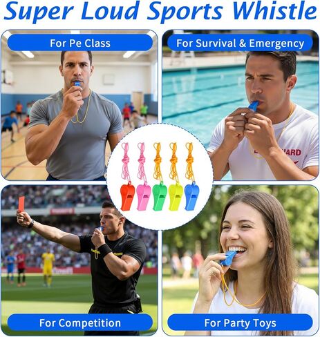 25 قطعة من صفارة المدرب مع حبل، صفارات بلاستيكية متعددة الألوان مع حبل، مناسبة للأنشطة الخارجية والرياضة والاستخدام في حالات الطوارئ (هذا المنتج مناسب فقط للأشخاص الذين تبلغ أعمارهم 15 عامًا فما فوق.) in Kuwait