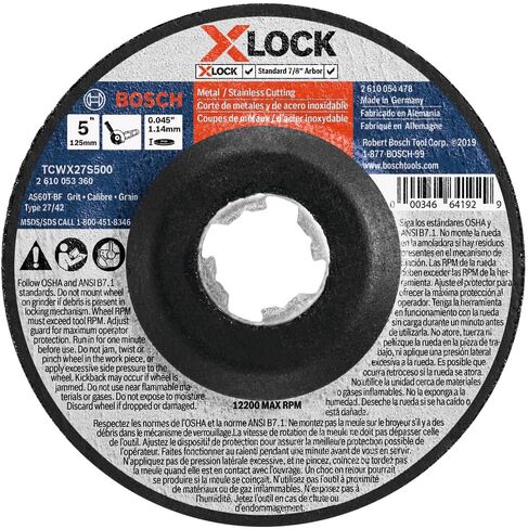 BOSCH TCWX27S500-25 5 بوصة × 0.045 بوصة X-Lock Arbor Type 27A (ISO 42) 60 حبيبة معدنية سريعة القطع / عجلة جلخ غير قابلة للصدأ in Saudi Arabia