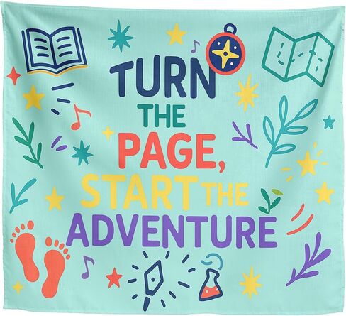 Adventure Reading Tapestry for Room Roathetic ، Doodle "Turn Page Start the Adventure" Tapestries ، Hangings Inspirational Wall Decoring ، Decord Room Aealthetic ، Decorations ، Gift for Family in Kuwait