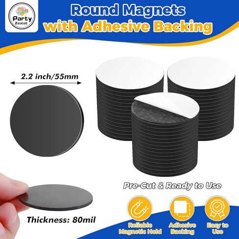24 قطعة من مغناطيسات دائرية مقاس 2.2 بوصة من Party Zealot مع دعامة لاصقة، نقاط مغناطيسية لاصقة 80 مل قابلة للتقشير واللصق، مغناطيس دائري لاصق مسبقًا لمشاريع الحرف اليدوية والثلاجة البيضاء، منظمة in Kuwait