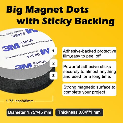 20 قطعة من النقاط المغناطيسية الكبيرة المستديرة مع دعامة لاصقة، نقطة مغناطيسية 45 مم مع لاصق ذاتي لمشاريع الحرف اليدوية DIY السبورة البيضاء والثلاجة in Kuwait