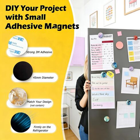 20 قطعة من النقاط المغناطيسية الكبيرة المستديرة مع دعامة لاصقة، نقطة مغناطيسية 45 مم مع لاصق ذاتي لمشاريع الحرف اليدوية DIY السبورة البيضاء والثلاجة in Kuwait